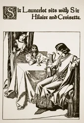Sir Launcelot zit met Sir Hilaire en Croisette, illustratie uit 