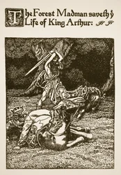De woudgek redt het leven van koning Arthur, illustratie uit 