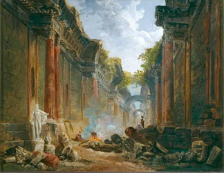 Vue imaginaire de la Grande Galerie en ruine - Verbeeldingsbeeld van de Grote Galerij in ruïnes ...