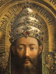 Detail van God de Vader, centraal paneel van het Gentse altaarstuk (detail)