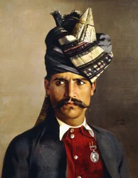 Portret van een Khattack in Militaire Hoofdtooi