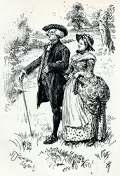 Een illustratie uit The Vicar of Wakefield, 1889