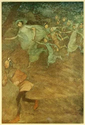 Enter Sir Hugh Evans, Anne Page, en anderen, uit De Vrolijke Vrouwtjes van Windsor, uitgegeven 1910