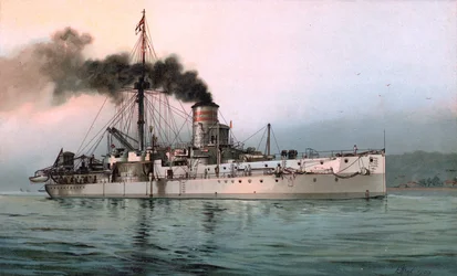 Lithografie van het Duitse pantserschip SMS Württemberg