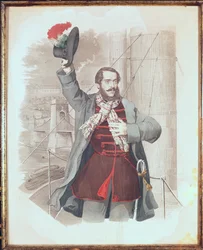Portret van Lajos Kossuth bij de Kettingbrug in Boedapest, 1849