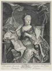 Elizabeth Charlotte Palatine du Rhin, hertogin van Orleans, gravure door Charles Louis Simmoneau (1645-1728)