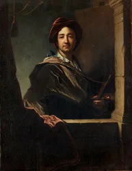 Portret van de kunstenaar, halve lengte, bij een venster, 1712