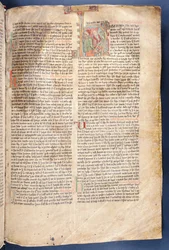 Het begin van Het Verhaal van Halfdan de Zwarte, uit Flateyjarbok (Het Boek van Flatey) laat 14e eeuw