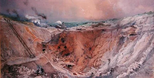 Dagbouwmijnbouw bij Vieille Montagne, Saone et Loire, c.1854