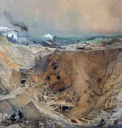 Opencast mijnbouw bij Vieille Montagne, Saône-et-Loire, ca. 1854