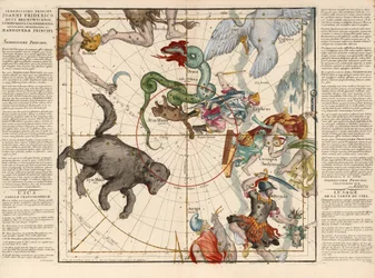 Noordpool, Plaat 1 uit Globi coelestis in tabulas planas redacti descriptio, uitgegeven 1674 (handgekleurde gravure)