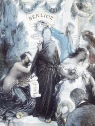 Aquarellithografie ter herdenking van de honderdste geboortedag van Hector Berlioz