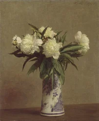 Pioenen in een Blauwe en Witte Vaas, 1872