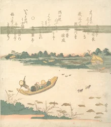 Veerboot die de Sumida Rivier Oversteekt, ca. 1840