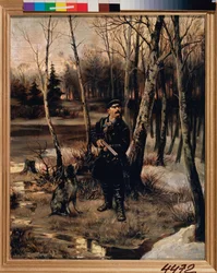De jacht op de houtsnip - Schilderij van Illarion Mikhailovich Pryanishnikov (1840-1894)