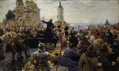 Kouzma Minine roept het volk van Nizjni Novgorod op in 1611