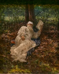 Leo Tolstoj rustend in het bos