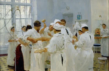 De chirurg Ivan Pavlov in een operatiekamer