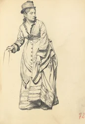 Staande Vrouw die haar Jurk Vasthoudt, ca. 1872-1875