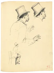 Studies voor "Een Parijse Café": Zijaanzicht van het hoofd van een man met hoed, c. 1872-1875