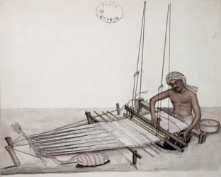 AS10 Vol.52 f5 4904 cat.201 i-iv Wever aan een weefgetouw, Bombay, c.1873 (aquarel op papier)