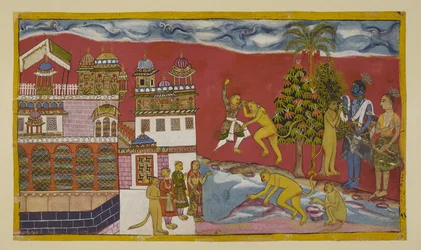 Add 15296 (2) f.16r, Buiten het paleis van Kiskindha