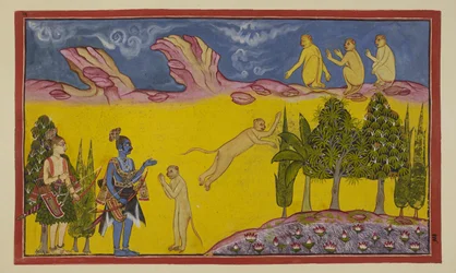 Sugriva is aanvankelijk bang, denkend dat deze gewapende krijgers door zijn usurperende broer Baali zijn gestuurd om hem te vernietigen. Hij stuurt zijn wijze minister Hanuman om meer te weten te komen over de twee vreemdelingen. Hanuman stelt zichzelf voo