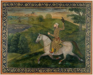 Alivardi Khan gaat jagen (gouache op papier)
