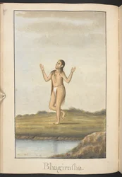 Bhagiratha, een voorouder van Rama, doet boete