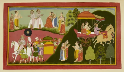 Dasaratha en zijn koninginnen keren terug naar Ayodhya en laten Rishyasringa en Shanta achter.