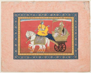 Dialoog tussen Krishna en Arjuna op het slagveld van Kurukshetra