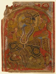 Harinegameshin draagt het embryo, fragment van een blad uit een verspreide Kalpasutra