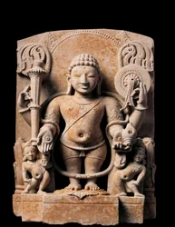 Indiase kunst: Godheid Vishnu. Hoog reliëf. 10e eeuw. Uit Meerut.