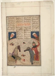 Gewonde krijger valt van paard, ca. 1450