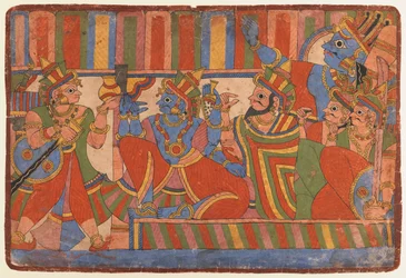 Krishna geeft raad aan de leiders van de Pandava