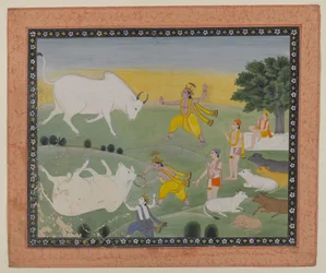 Krishna verslaat de Stier Demon