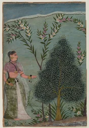 Dame in de wildernis, fragment van een pagina uit een Bhagavata Purana-serie