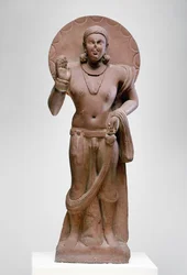 Maitreya, een toekomstige Boeddha, Ramnagar cultuur, uit Ahichatra, Uttar Pradesh, 200 AD
