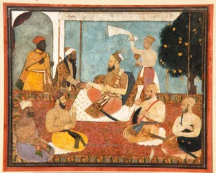 Muhammad Adil Shah kiest een juweel, ca. 1650 (dekkende aquarel  goud op papier)