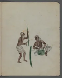 Een van een set van negen afbeeldingen die Indiërs in verschillende beroepen tonen