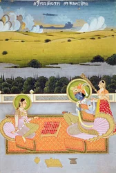 Vorstelijk paar dat dammen speelt, Rajasthan School, ca. 1750