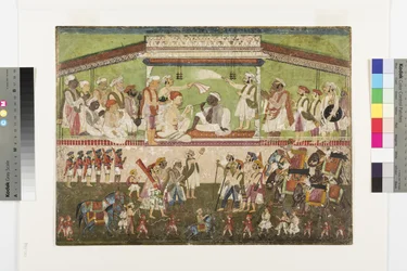 Raghuji Bhonsle II leidt een militaire parade, c.1790