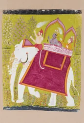 Rama en Lakshman in de howdah van een witte olifant met Hanuman als mahout, laat 18e eeuw