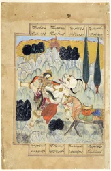 Rustam vecht tegen een div, of demon, ca. 1620