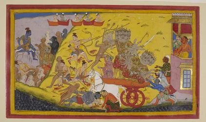 Rāvaṇa verwondt Lakṣmaṇa; Hanumān slaat Rāvaṇa en redt Lakṣmaṇa.