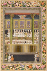 Shah Jahan eert de religieuze orthodoxie, pagina uit het St. Petersburg Album, ca. 1635