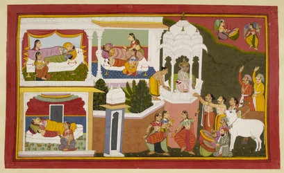 De geboorte van de vier zonen van koning Dasaratha. Rama, Bharata, Lakshmana en Satrughna.