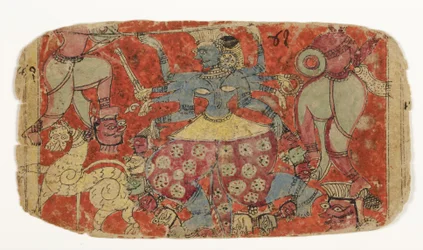 De godin Kali vecht tegen demonen, uit Durga die de demonen Shambha en Nishumbha aanvalt