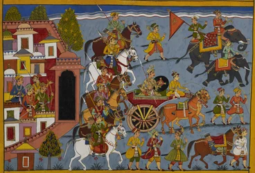 Śatrughna vertrekt uit Ayodhya om terug te keren naar zijn koninkrijk, met zijn dienaren