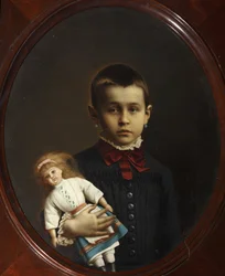 Portret van een meisje met pop in haar hand door Volkov, Iosif Petrovich (1854-na 1897)